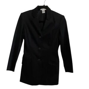 Merona Womens Black Three Button Tailored Blazer Jacket XS Cotton Blend